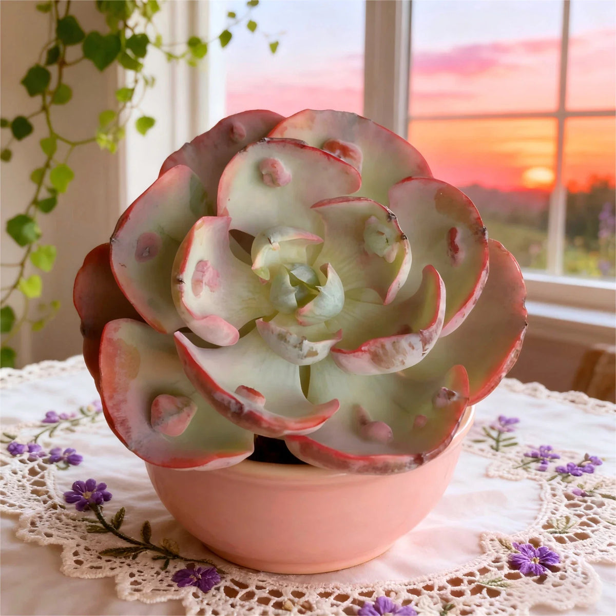 Echeveria Heart Moon Variegata Bare Root | Variegated Succulent